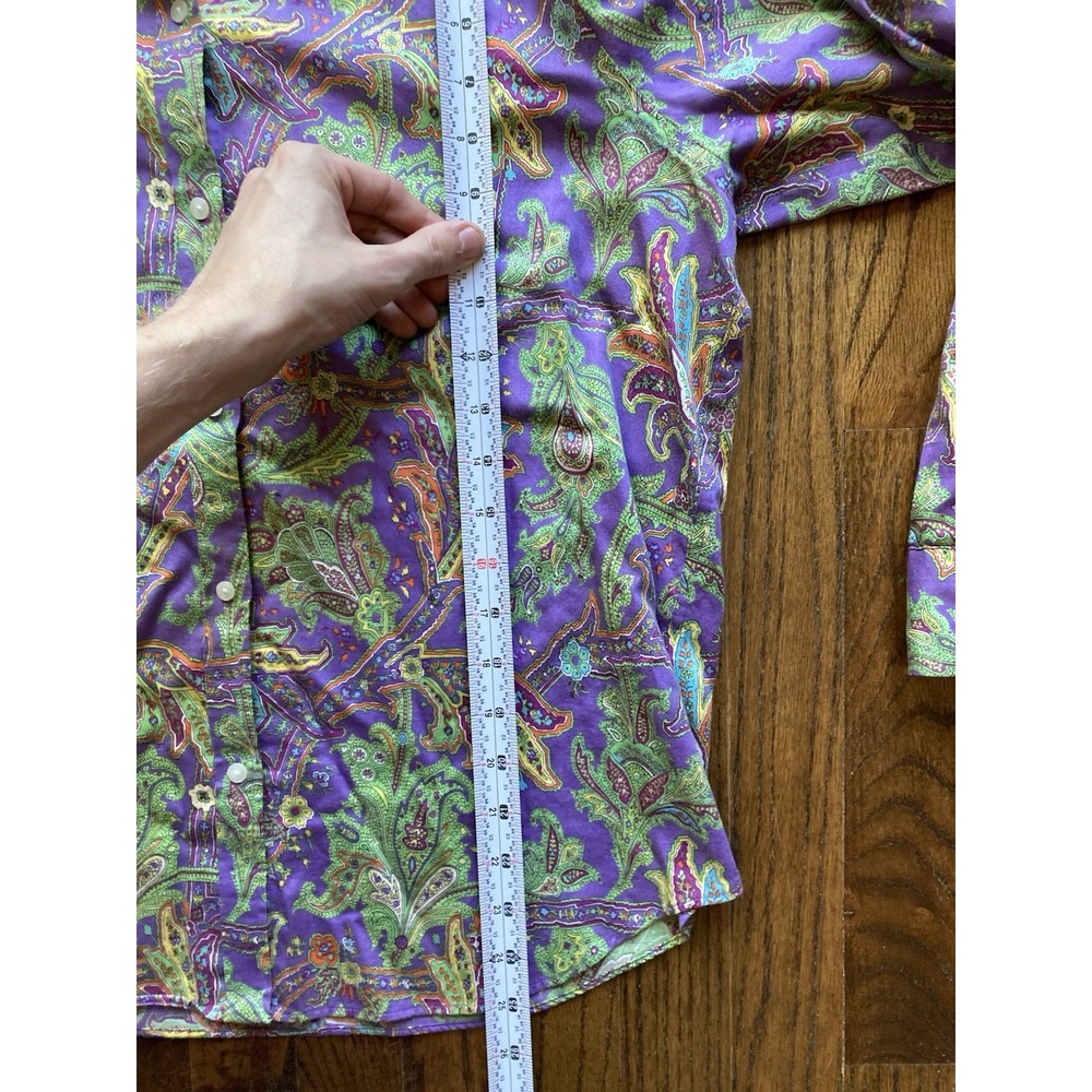 Chaps Ralph Lauren Shirt Mens Large Paisley Purple Floral Disco Long Sleeve - Picture 5 of 8